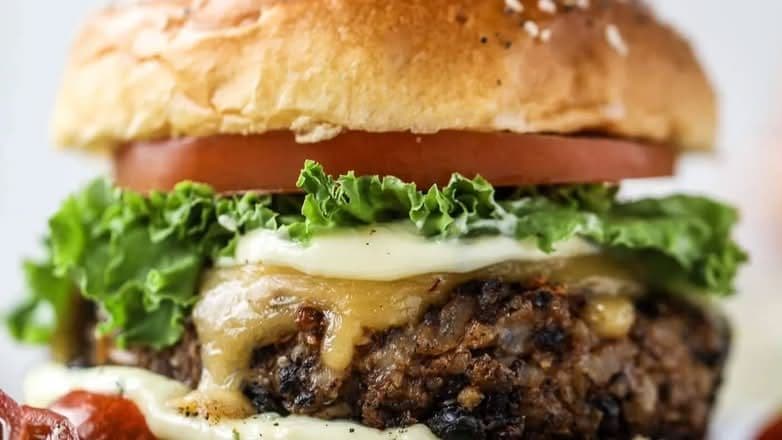Cheddar melt veggie cheeseburger