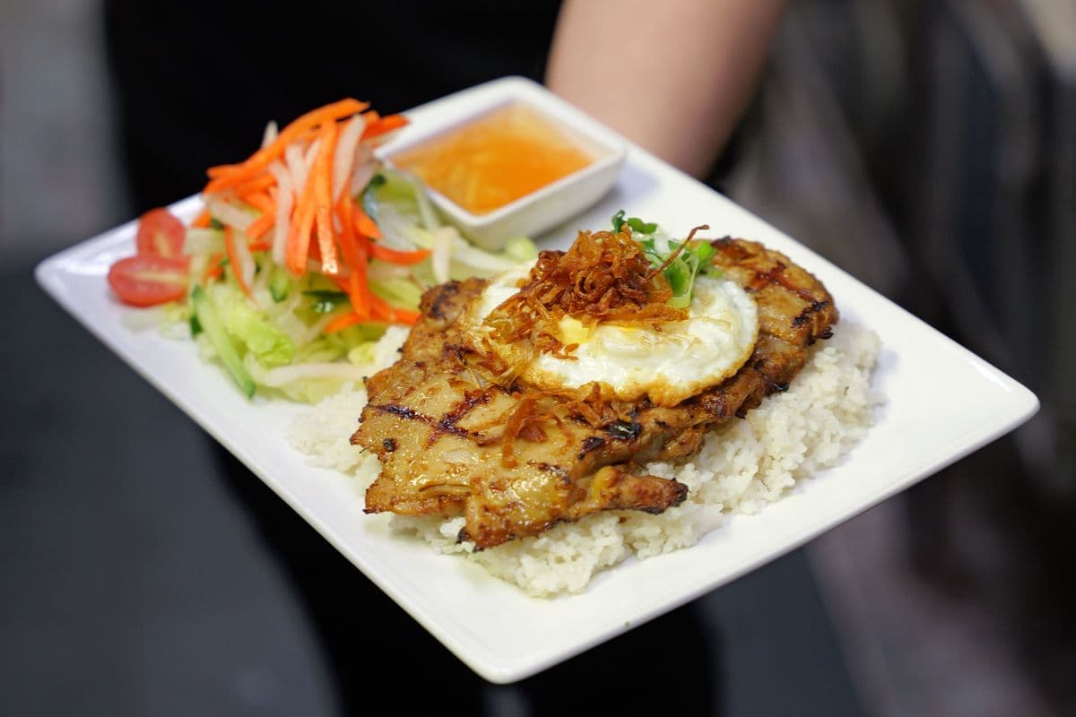 Lemongrass Chicken & Egg On rice (Cơm Gà Trung)