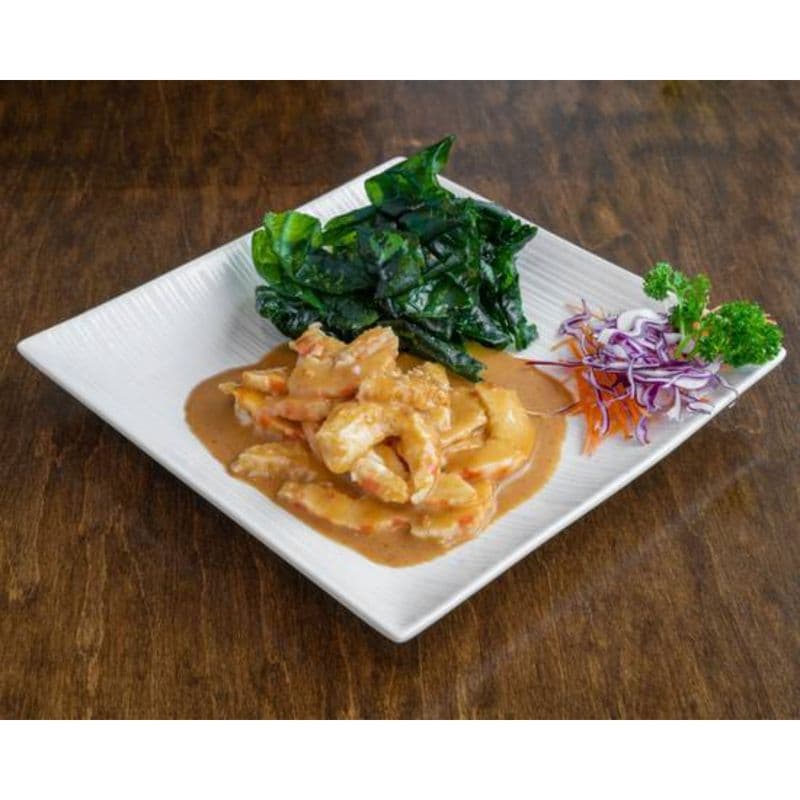 TD5. Crispy Spinach with Peanut Soy Shrimp