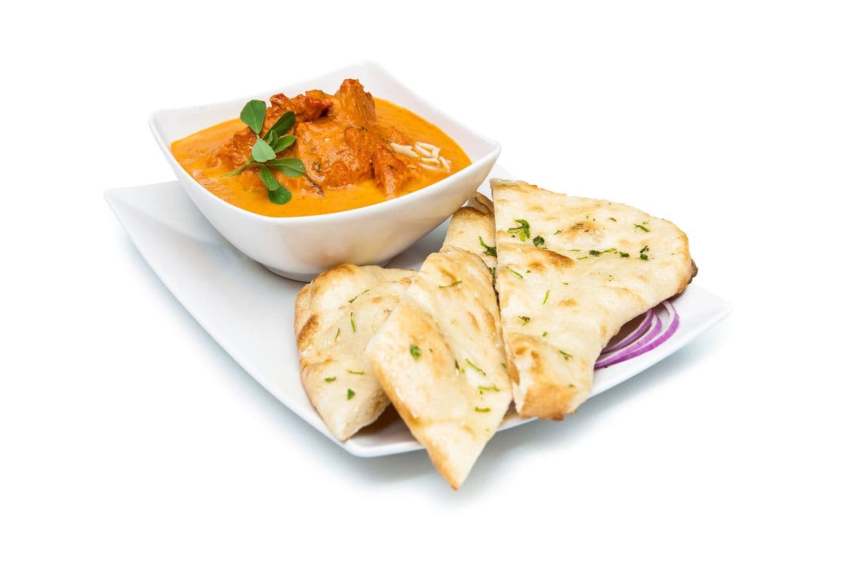 Butter Chicken with Bread and Rice