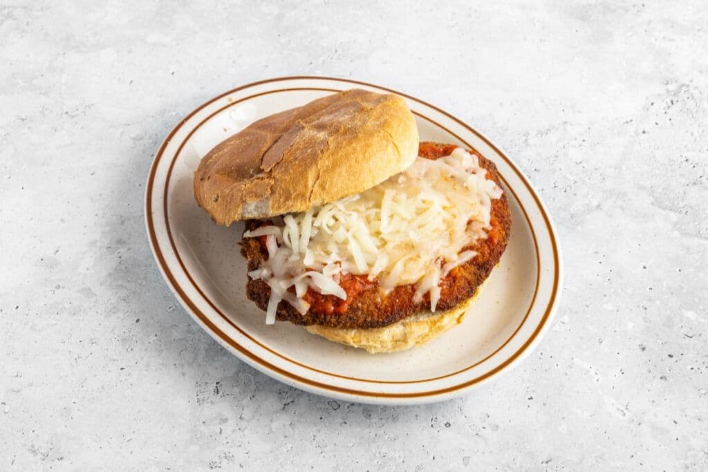 Chicken Parmigiana on a Kaiser Bun Sandwich