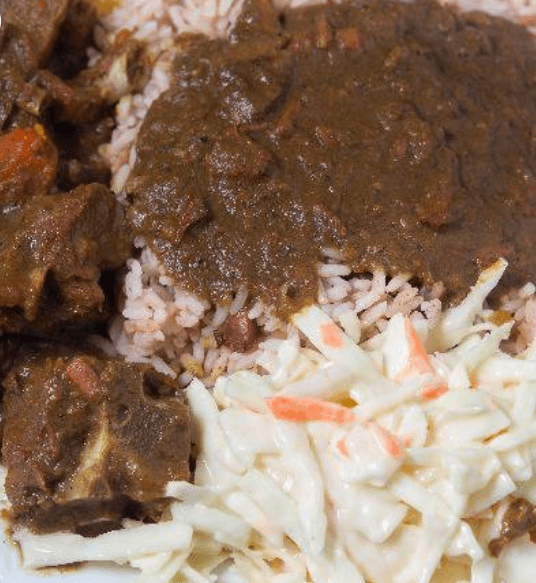 Curry Goat with Rice and Peas