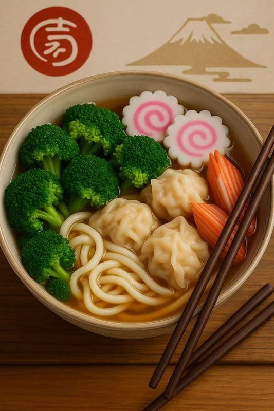 Udon aux raviolis de crevettes / Udon Noodles with Shrimp Wontons