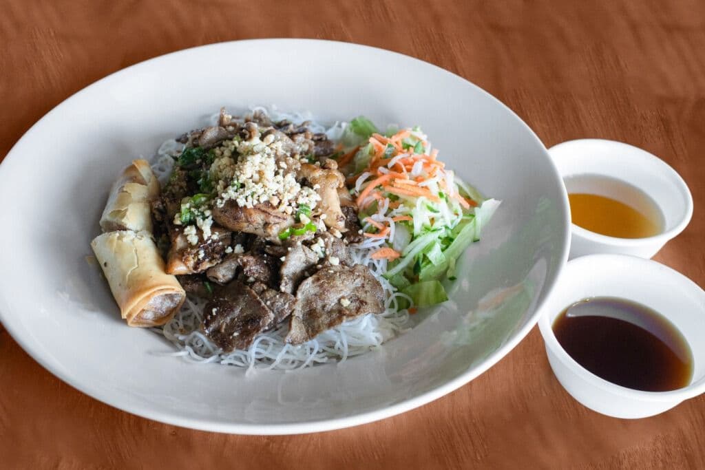 33. Vermicelli, Vegetables, Grilled Beef, Pork, Chicken, and Spring Roll