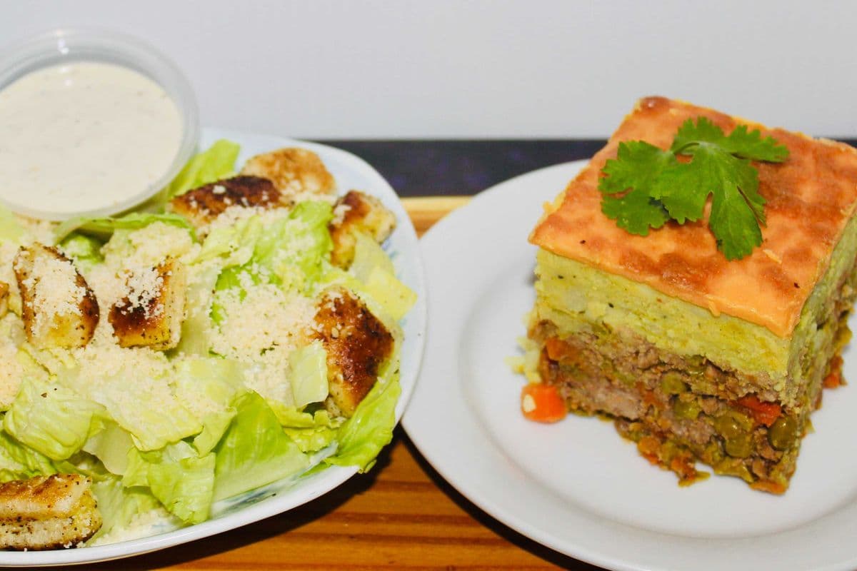 Shepard's pie and Caesar salad