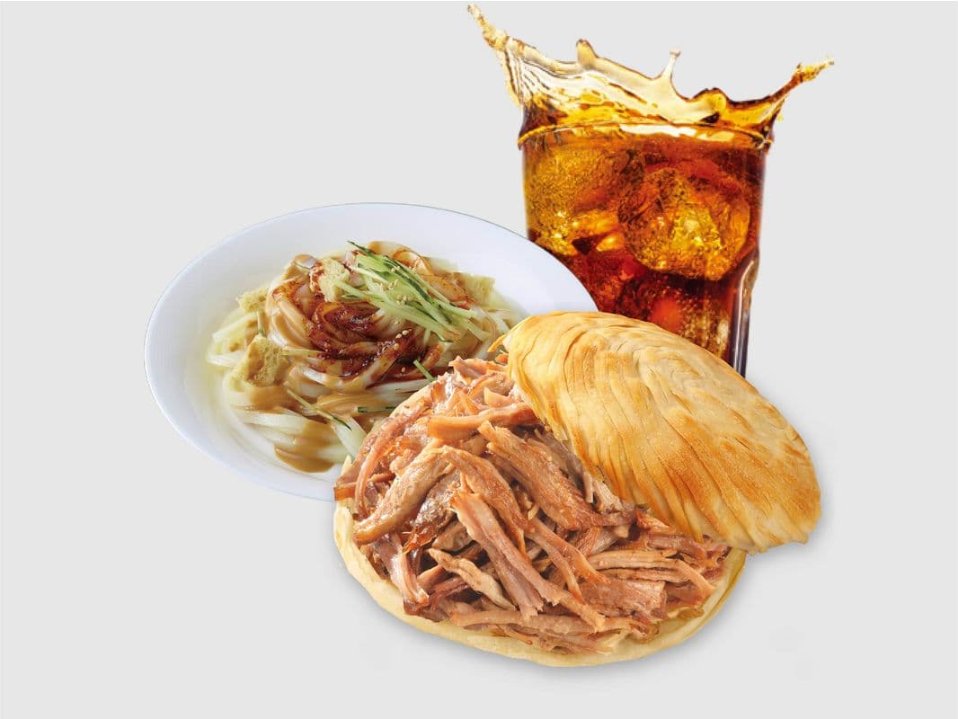 "LiangPi" Cold Noodle Classic Combo (w/ Crispy Burger + Drink) / 凉皮经典套餐（搭配肉夹馍+饮料）