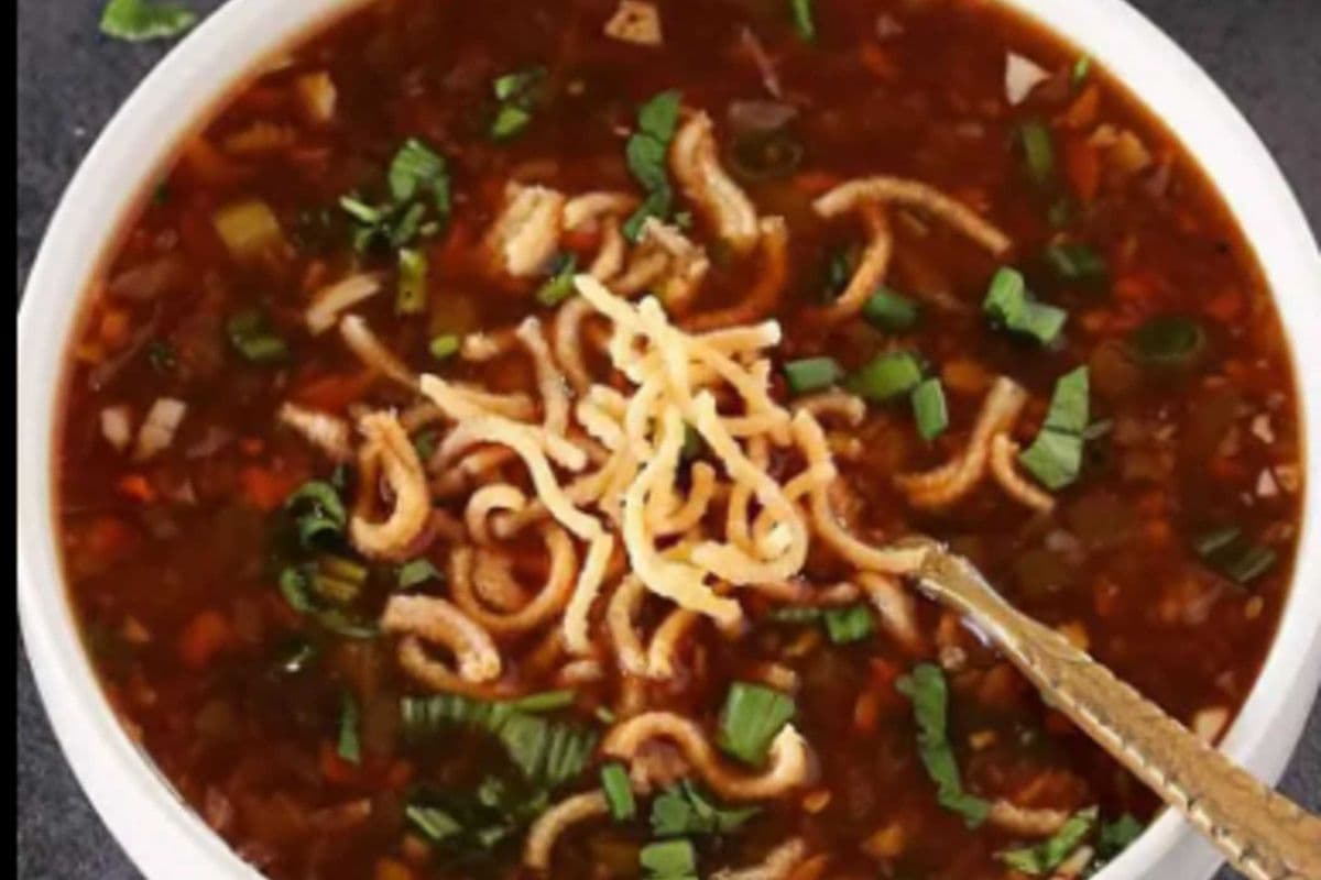 Manchow Soup Served with Fried Noodles