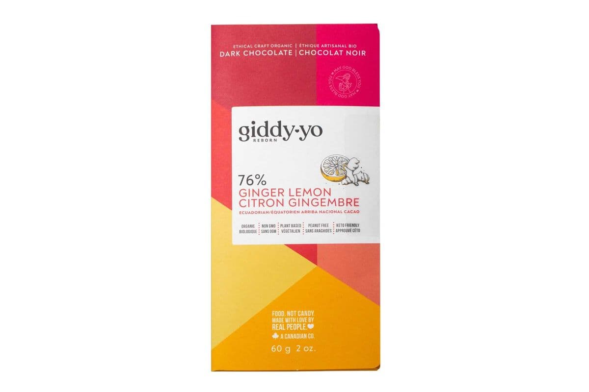 GINGER 76% DARK CHOCOLATE, 60 G BAR, ORGANIC, VEGAN, FREE OF PEANUTS, DAIRY, GLUTEN, SOY, LAB TESTED, CEREMONIAL GRADE (60 g)