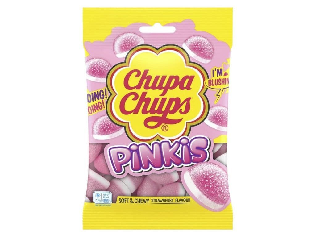 Chupa Chups Pinkis UK Jelly Strawberry Squishy Gummies 90g Candy Bag