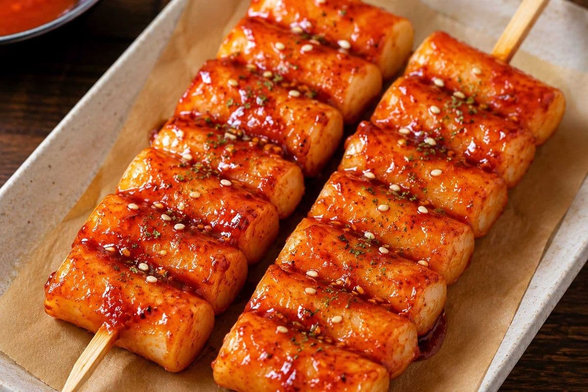 Tteokkochi (Crispy fried rice cake skewers)
