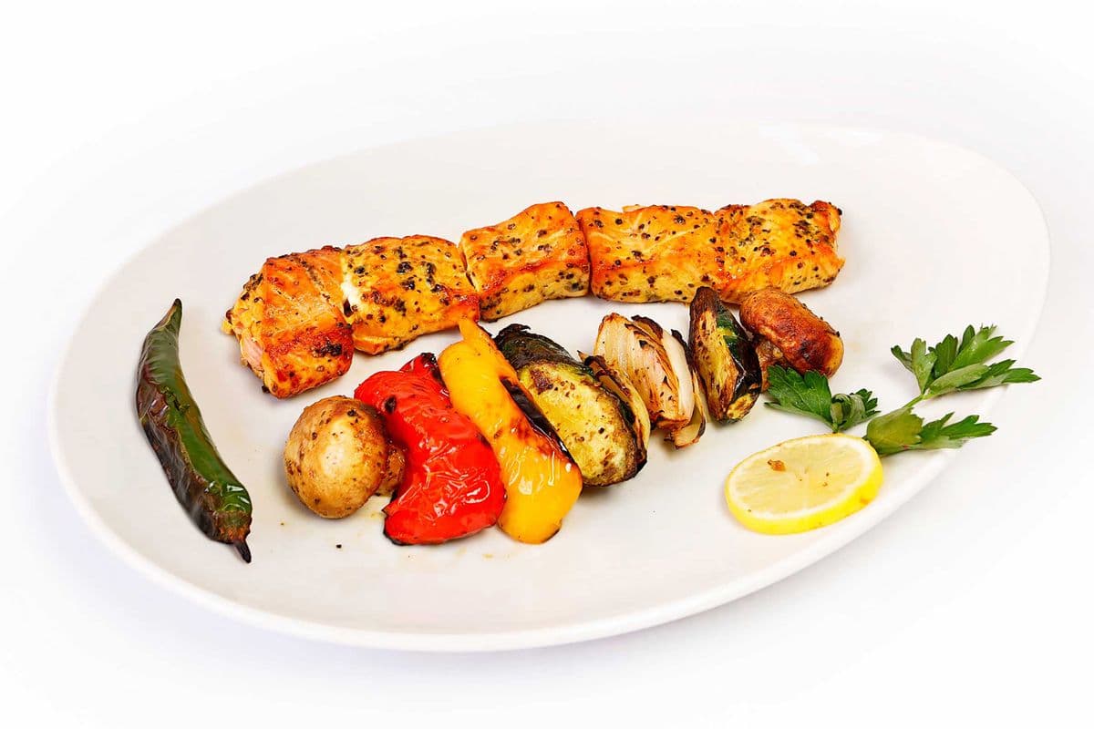 Salmon Kebab and Vegetables Skew