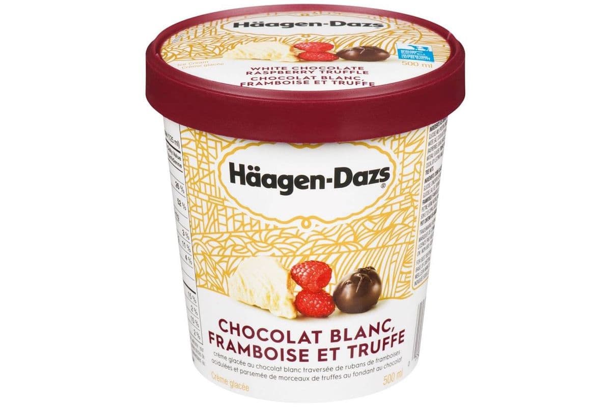 Häagens Dazs (Pot / Jar) - Chocolat Blanc, Framboise et Truffe / Chocolate, Raspberry & Truffle (450 ml)
