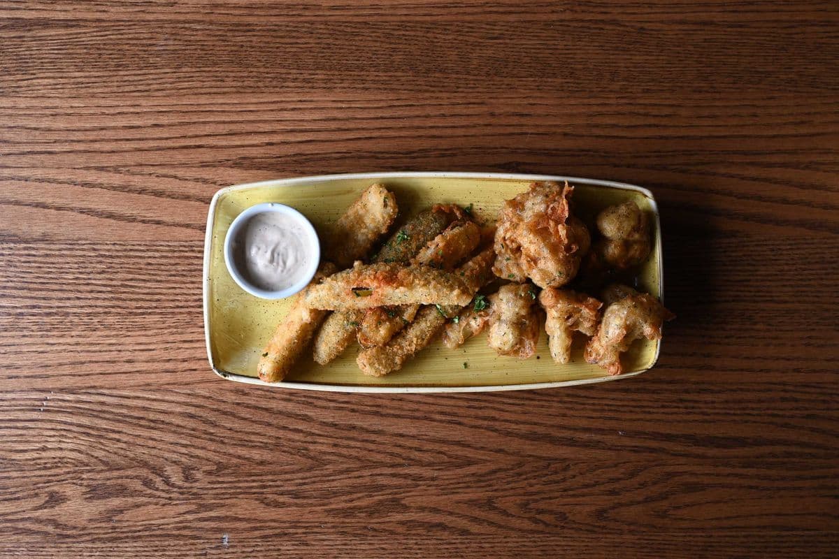 Crunchy Fried Pickles and Cauliflower