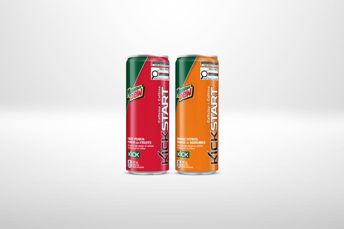 Mountain Dew Kickstart Sleek Cans (355 ml) - 2 for $5.00
