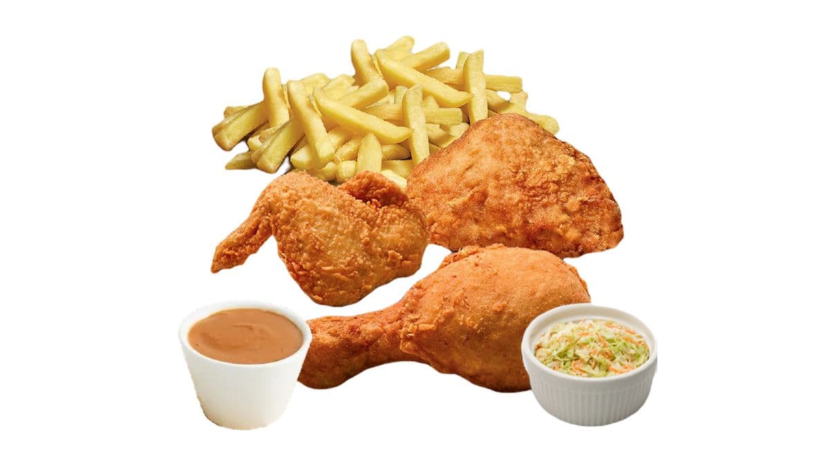 Repas poulet frit 3 morceaux bruns / Fried Chicken Meal 3 Pieces Brown