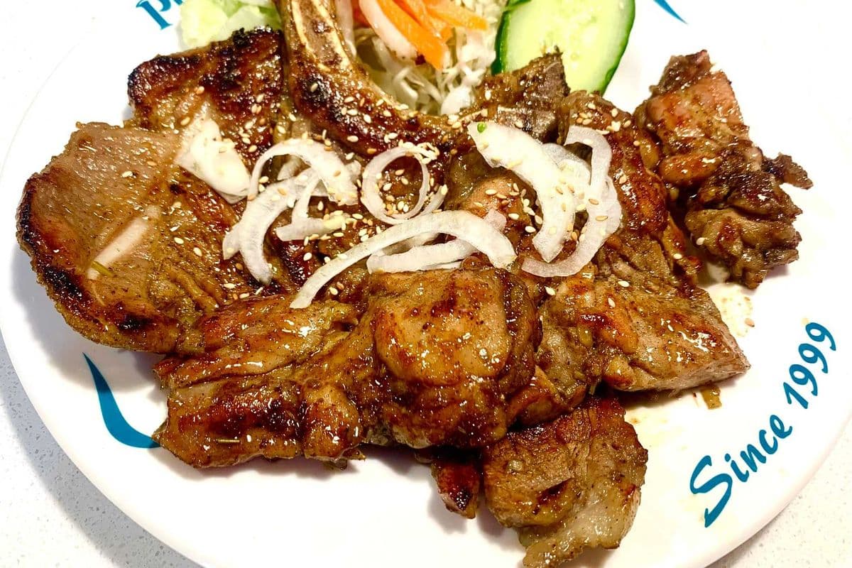 62. Rice with Grilled Lemongrass Chicken and Pork Chop