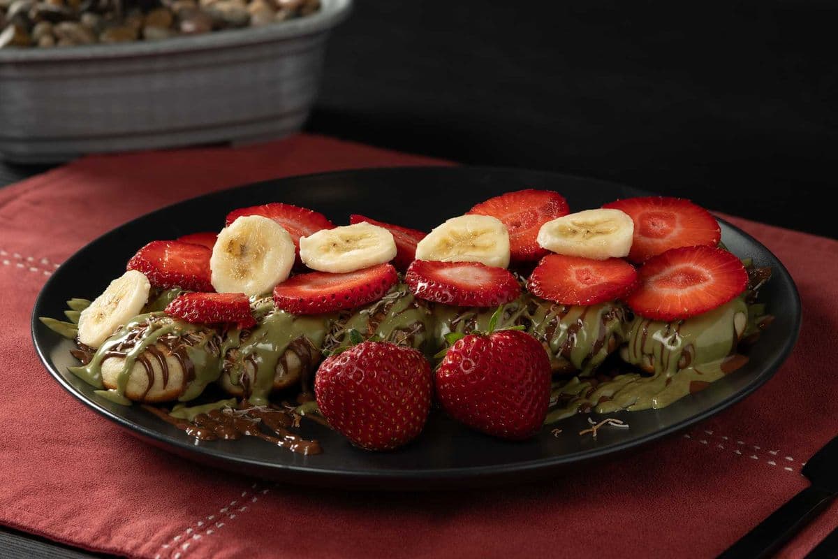 Strawberry Banana Dubai ChocolateMini Pancakes