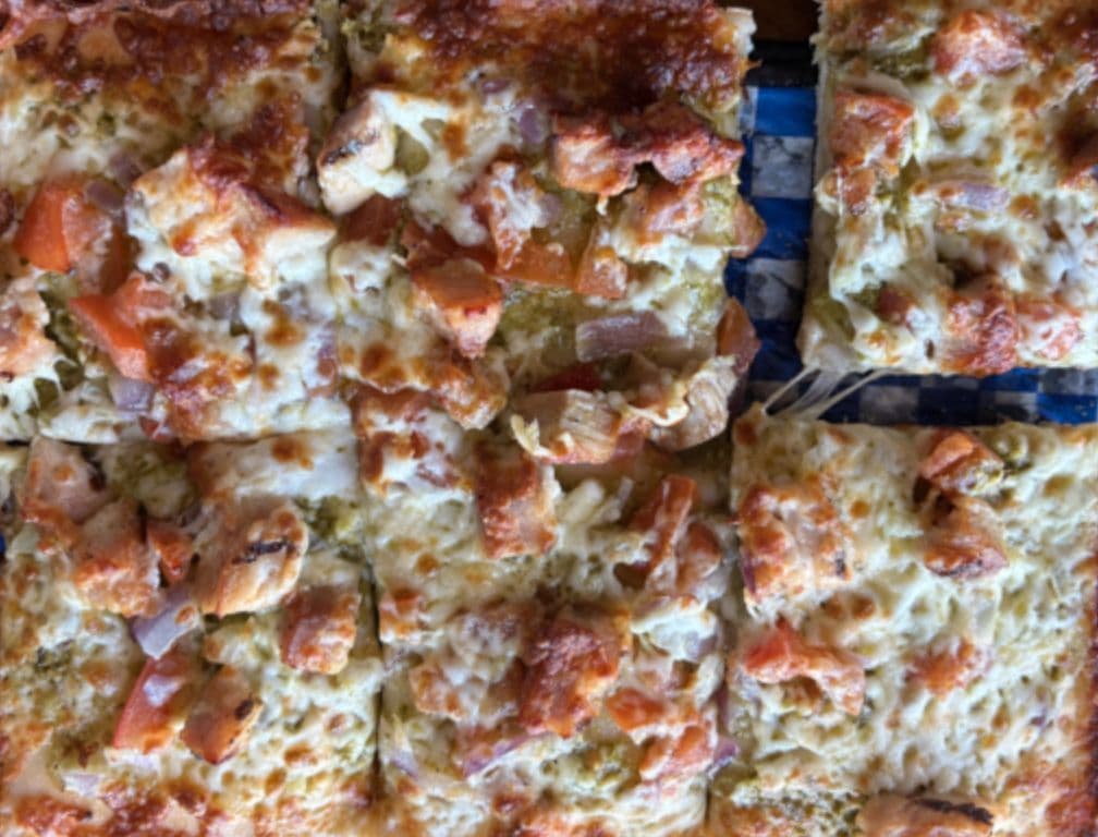 Deep Dish Pesto Chicken Pizza
