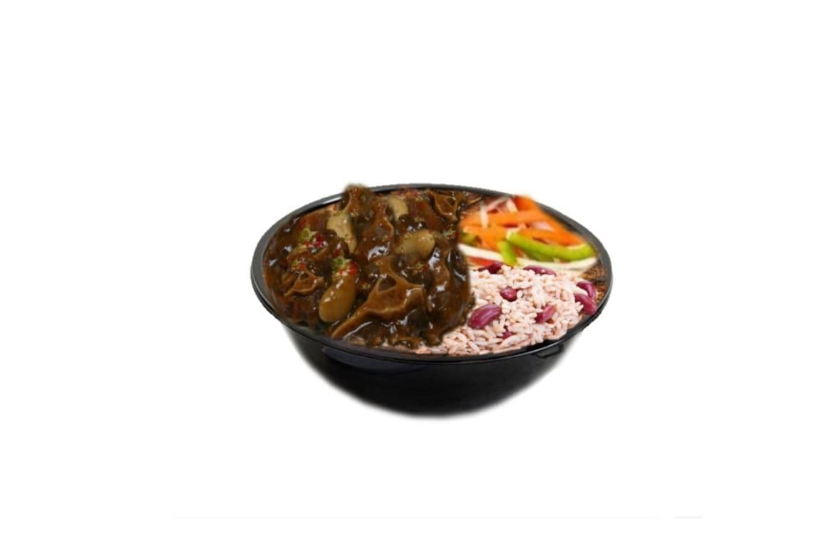 Oxtail with Rice and Peas and Steamed Veggies