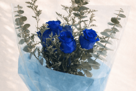 Blue Roses and Caspia and Eucalyptus and Green