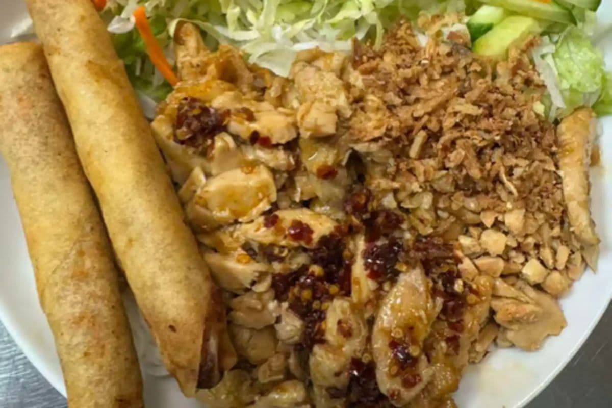 35A Satay Chicken , Spring Roll on Vermicelli