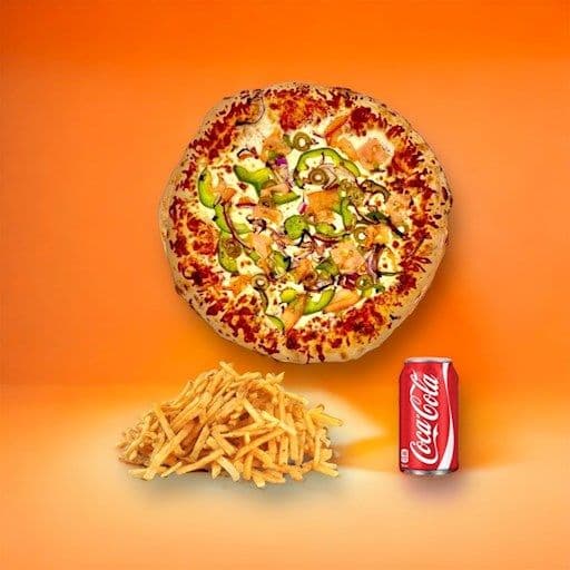 Promotion 7: Inclus 1 pizza 12 po (choix de 3 ingrédients), 1 petite frite, et 1 breuvage