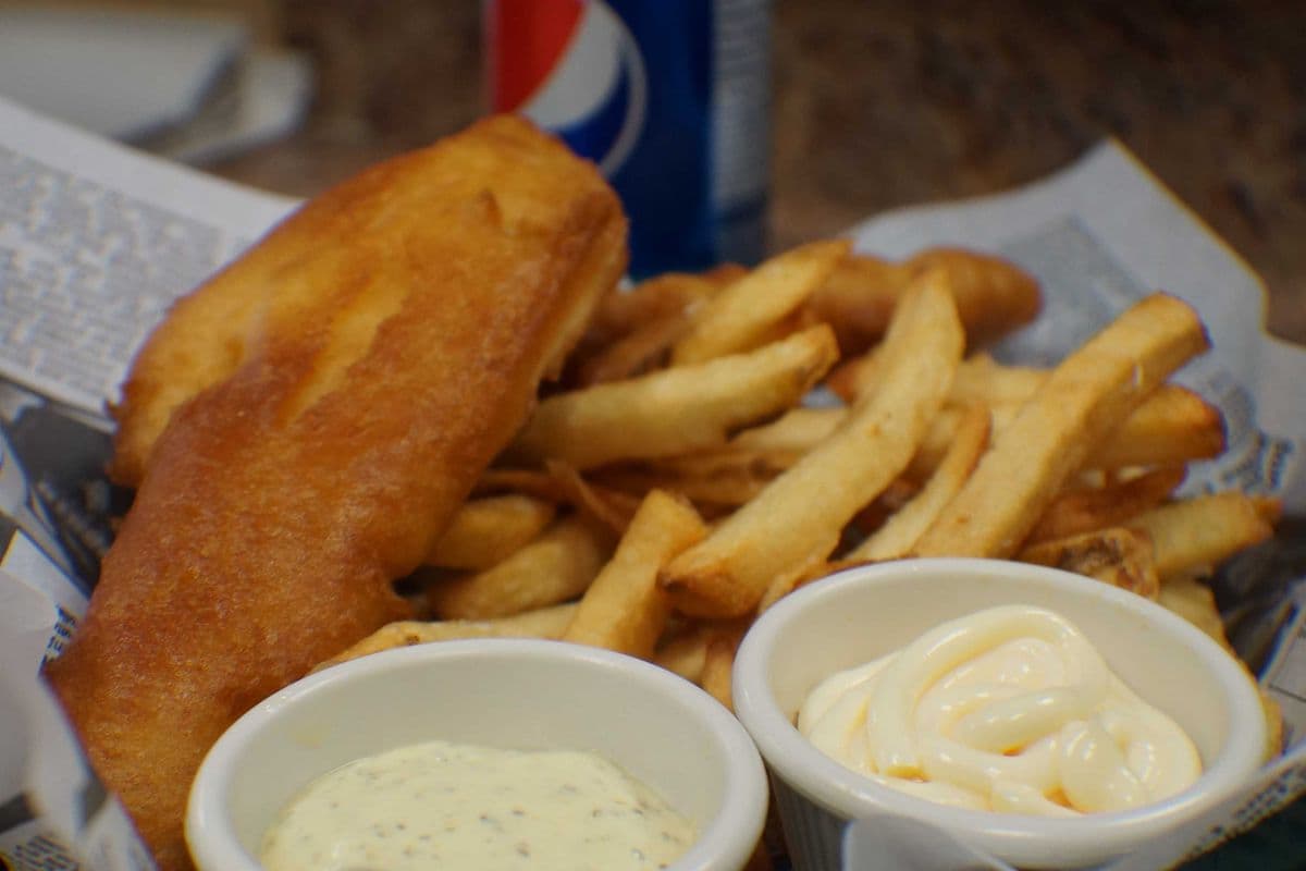 One Piece Haddock & Chips, One Side, One Pop, Tartar Sauce