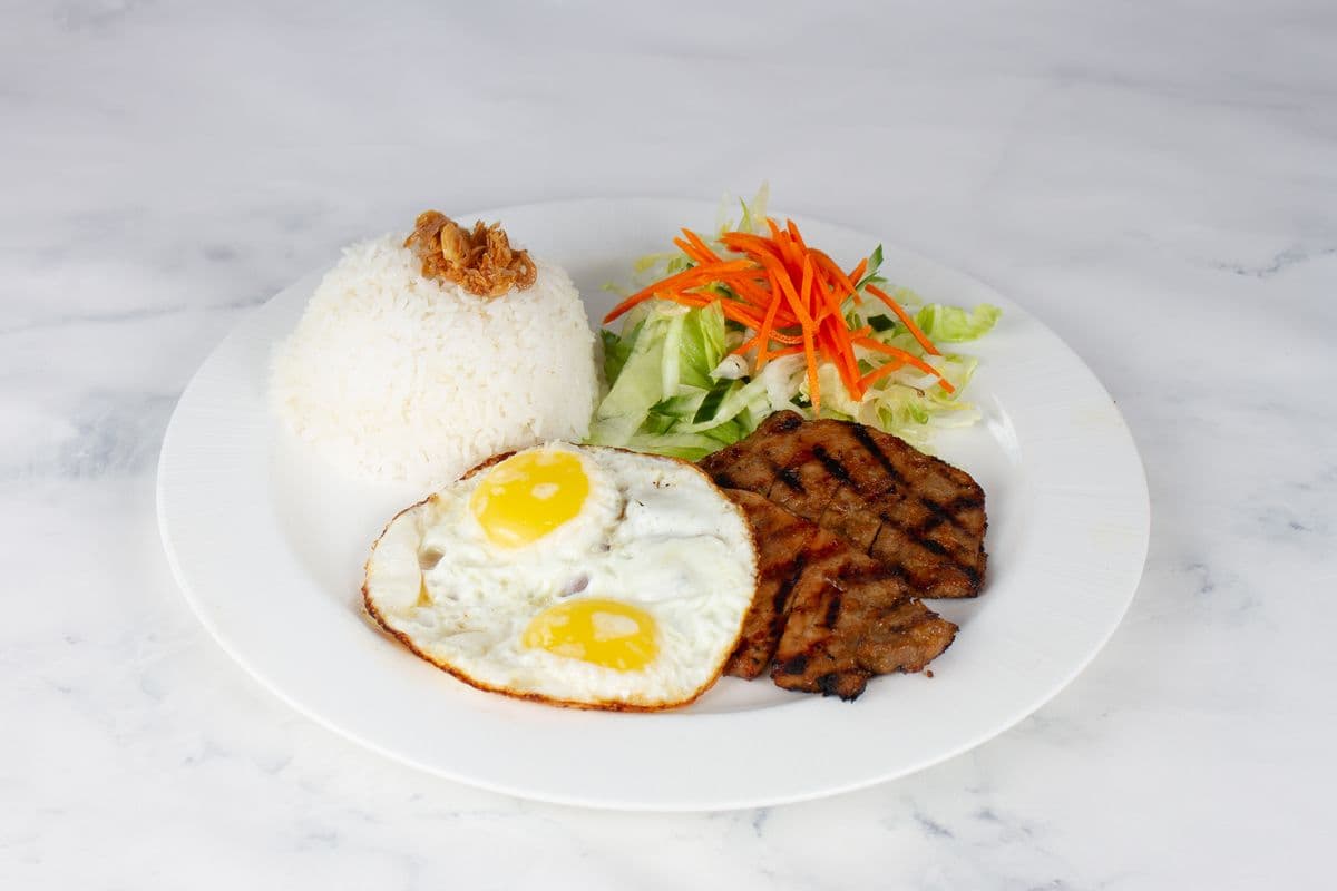 56. Grilled Pork Chop and Fried Eggs on Rice