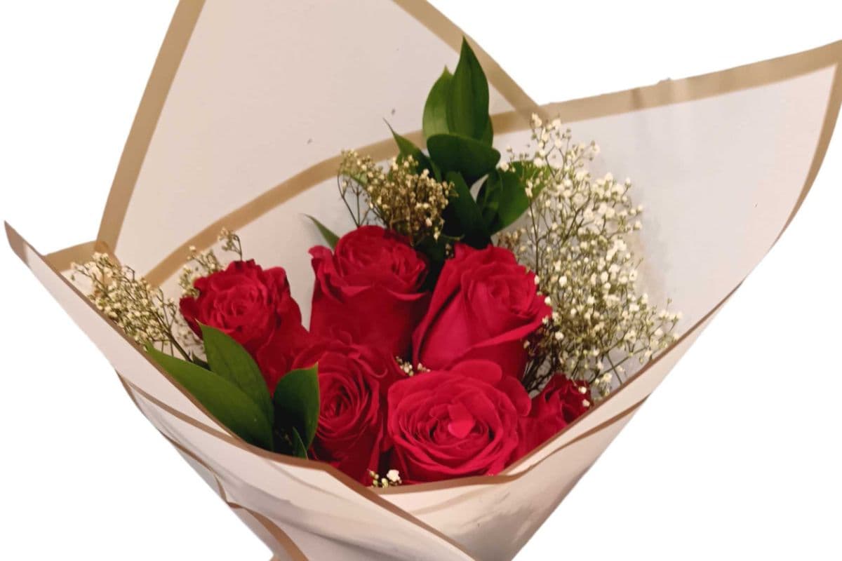 6 Red Roses Bouquet (stems 50 cms)