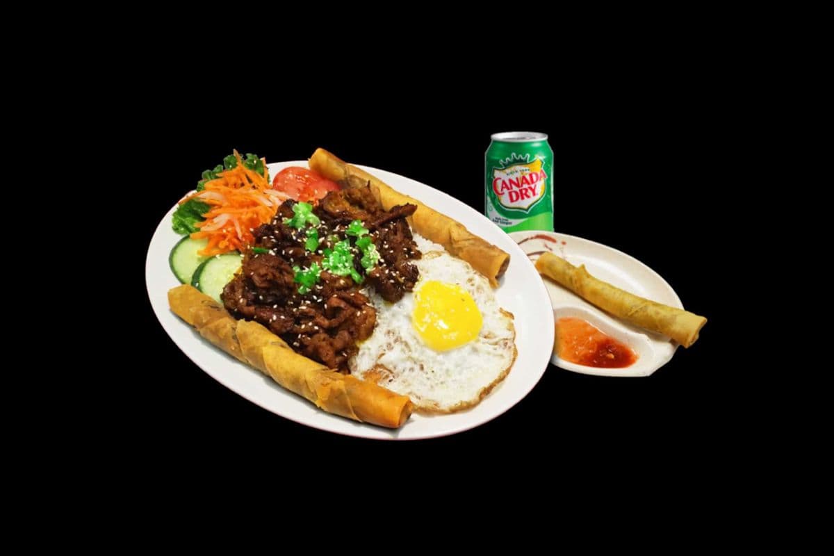 Combo 4. Deluxe Grilled Pork Rice Dish & Spring Rolls