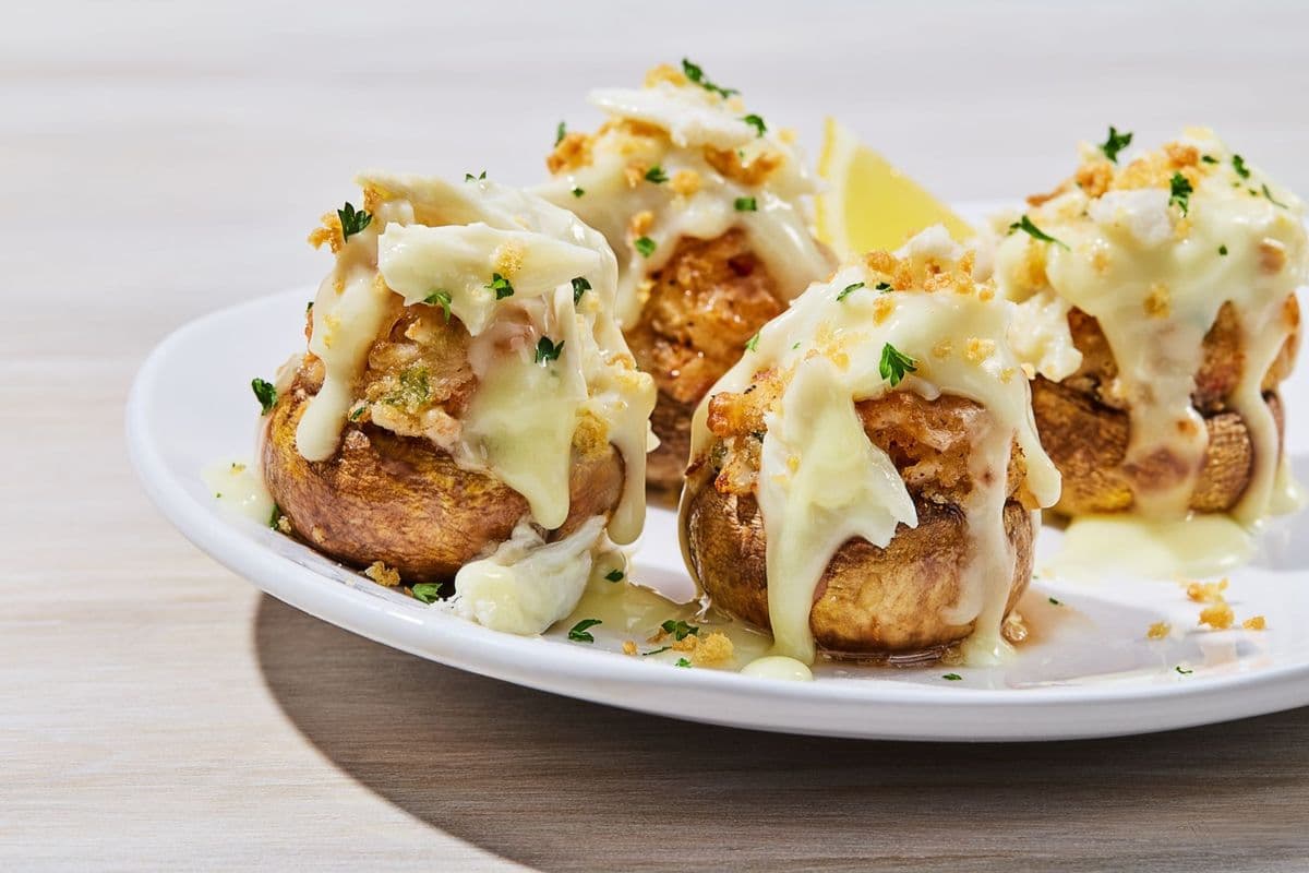 Crab-Topped Seafood-Stuffed Mushrooms