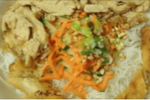 17. Vermicelli with Satay Chicken and Pork Spring Rolls