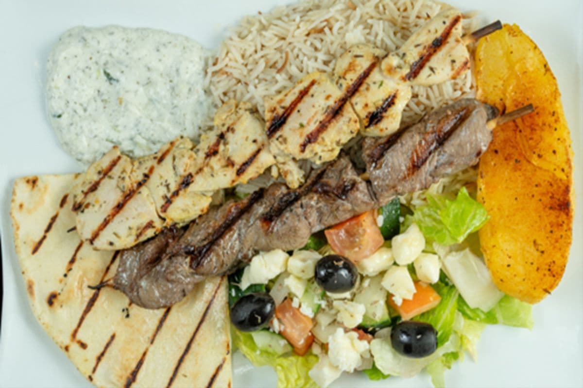 Mixed Chicken and Lamb Souvlaki Plate