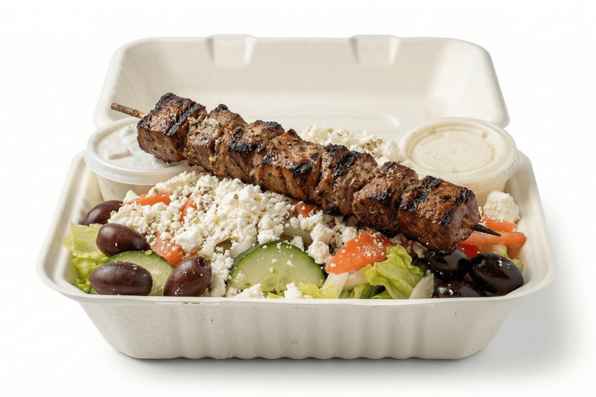 Pork Souvlaki on Salad