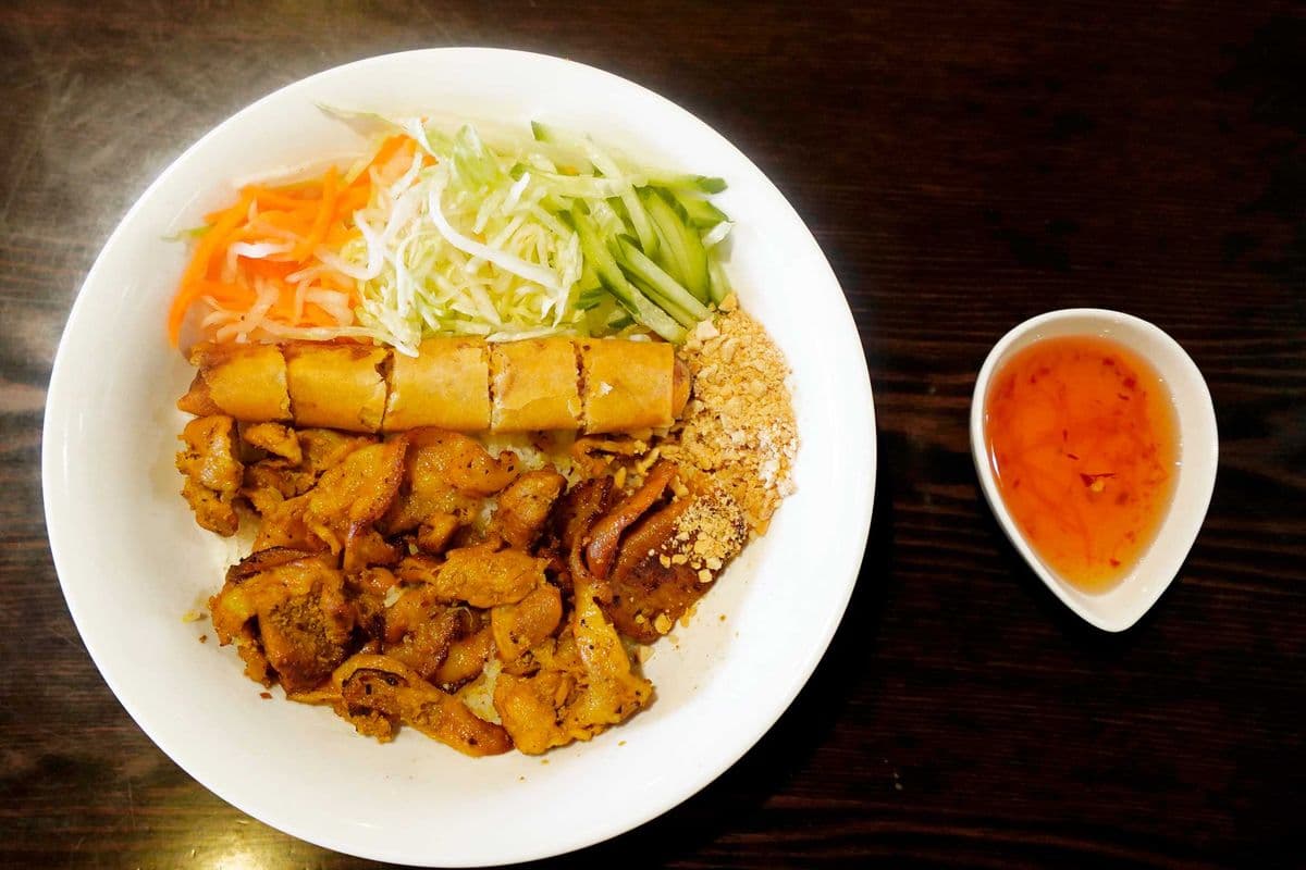 41. Grilled Pork Brochette and Spring Roll on Vermicelli - Bun Thit Nuong, Cha Gio