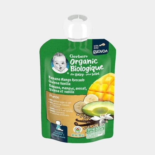 Gerber Purée banane, mangue, avocat, quinoa et vanille (90mL) / Gerber Banana Mango Avocado Quinoa Vanilla (90mL)