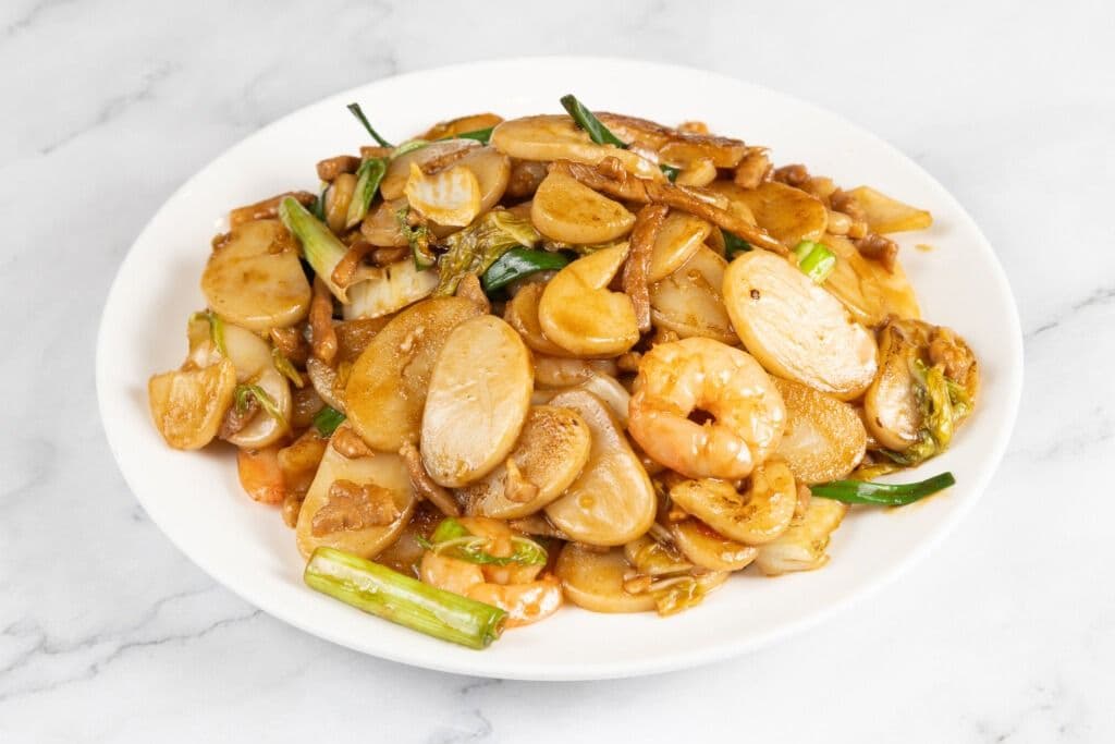 Pan-Fried Sticky Rice Cake with Seafood