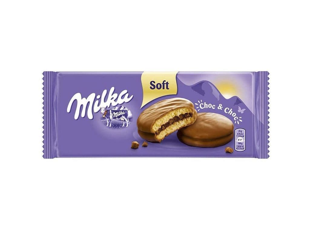 Milka Choc and Choc Milk Chocolate Coated Vanilla Cakes with Choco Cream and Chunks 150g