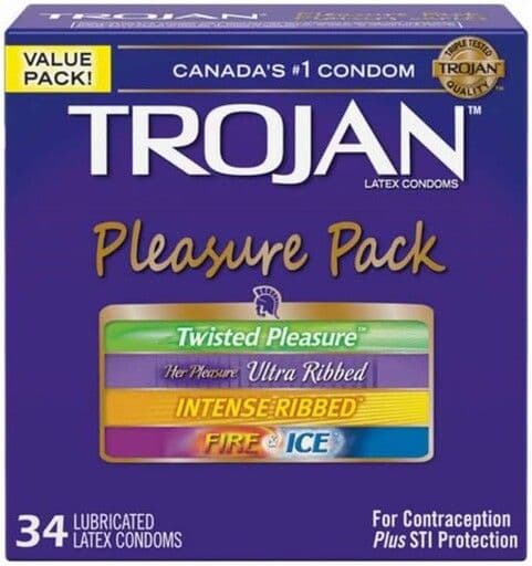 TROJAN - Pleasure Pack Assorted Lubricated Latex Condoms, 34 Count