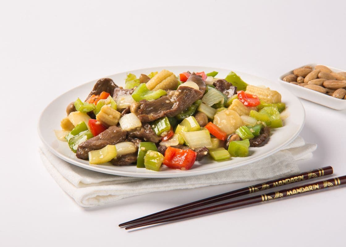 100. Beef with Almonds and Diced Vegetables