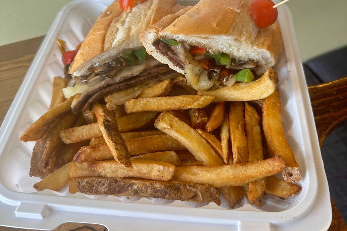 OMB Philly Steak Melt and Fries