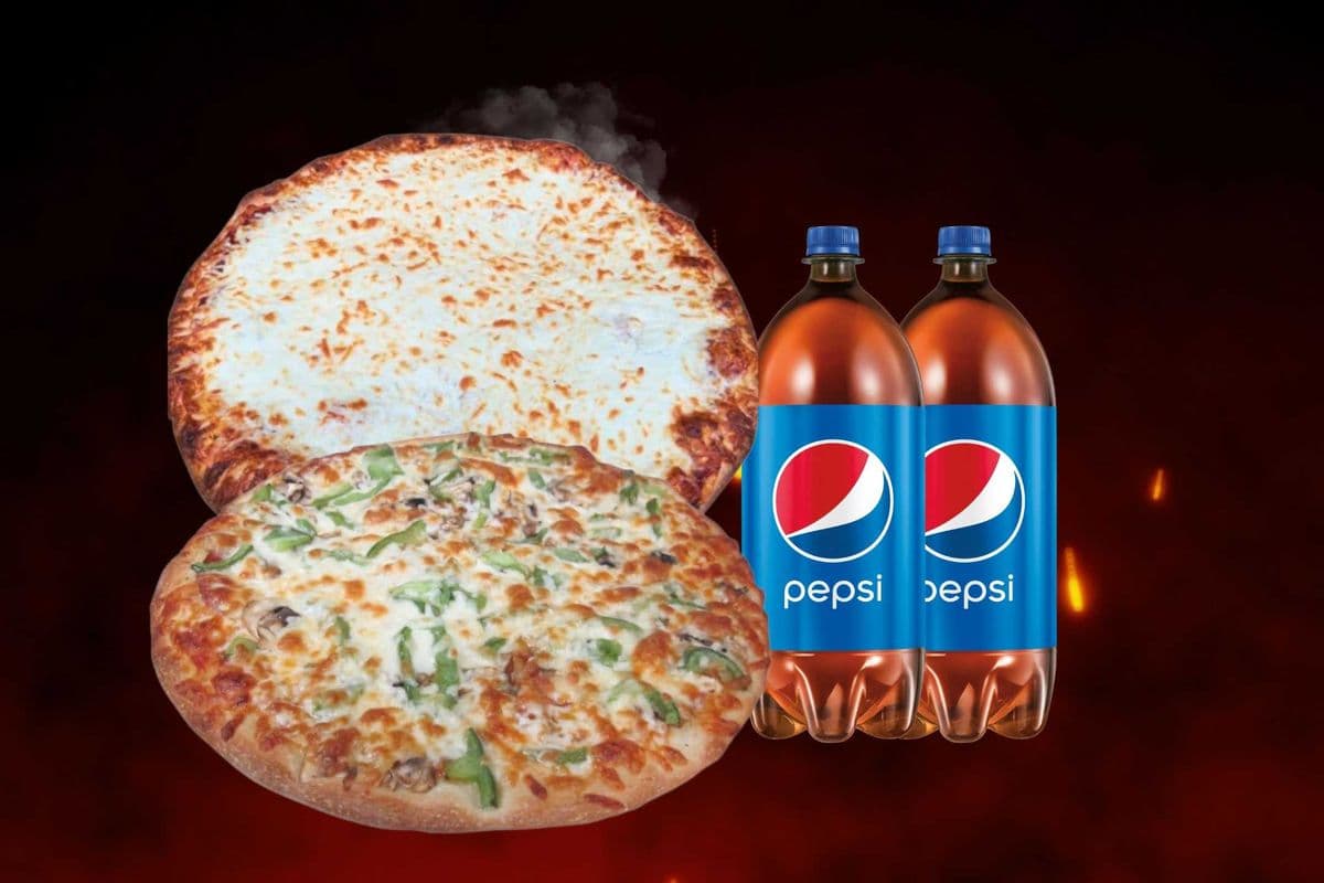 Two Small Three-Topping Pizzas with Two Drinks