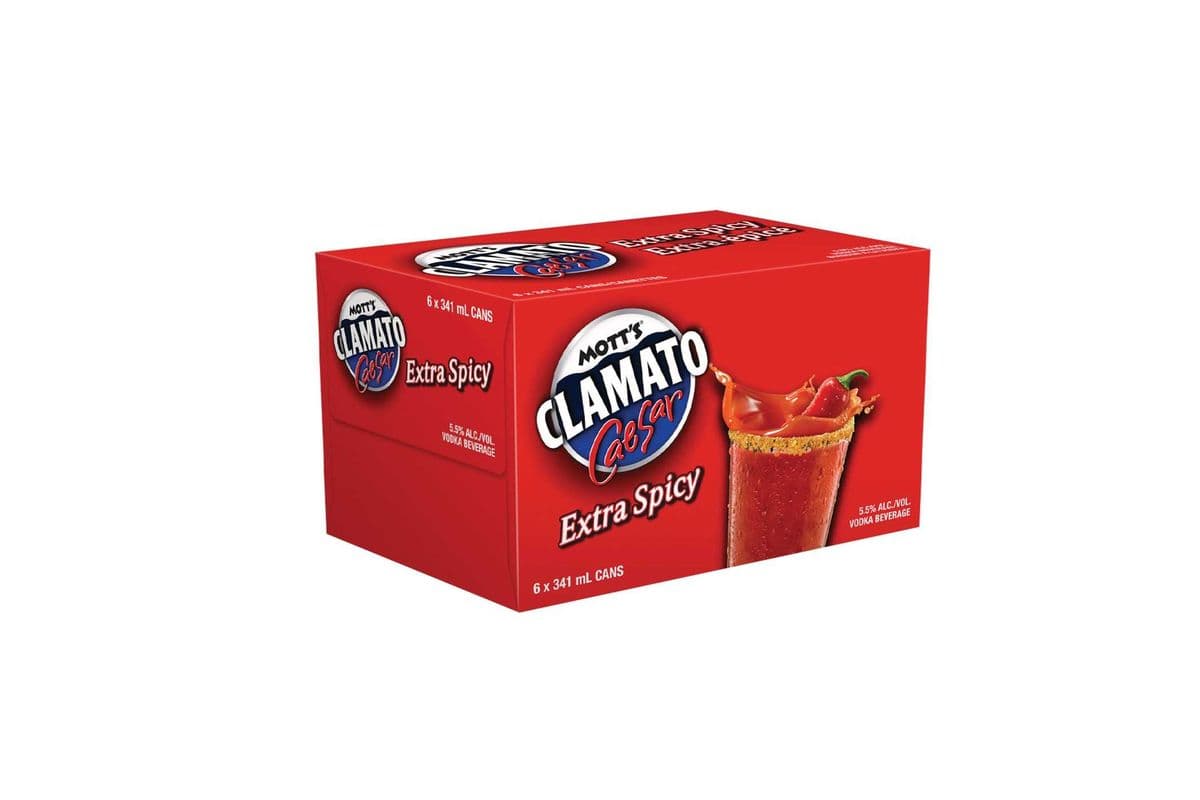 893057. MOTT'S CLAMATO CAESAR EXTRA SPICY (6 x 341ML (CANS))