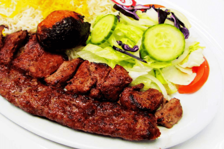 11. Soltani Kabob with Rice and Salad