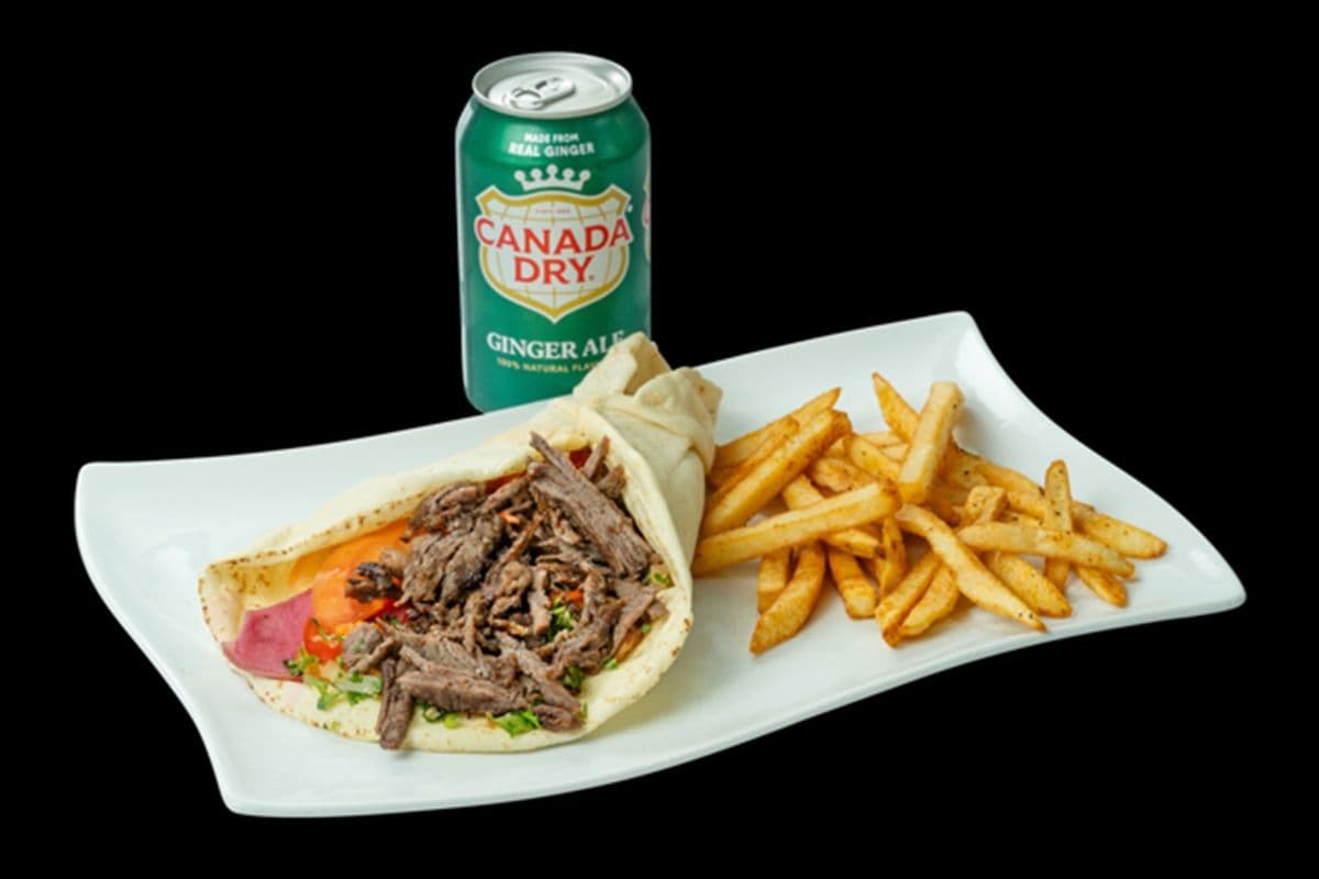 Lamb Wrap, Fries, and Pop