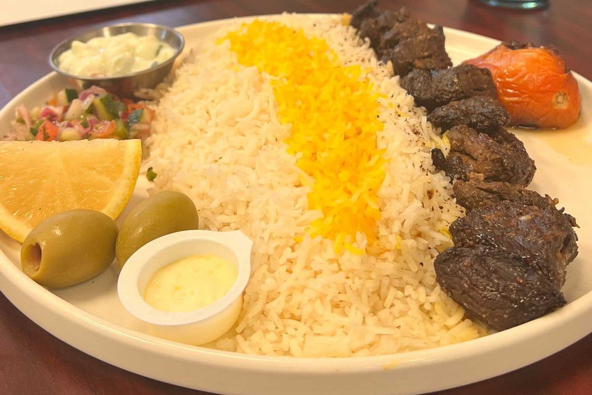 Pomegranate Lamb Kabab with Saffron Rice