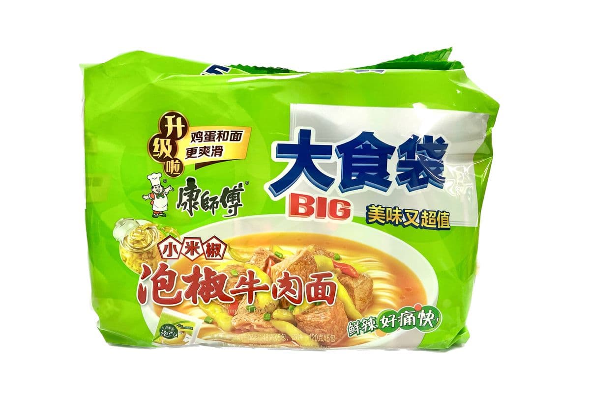 Kang Shi Fu Pickled Pepper Beef Noodles(148gX5Pack)康师傅泡椒牛肉面(大食袋)
