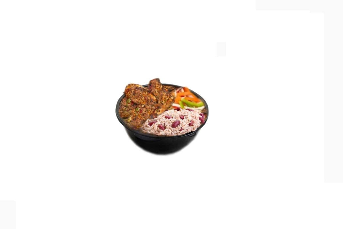 Jerk Chicken With Rice And Peas With Steamed Veggies