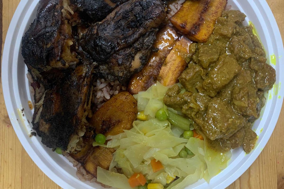 #2 Jerk Chicken and Curry Goat (LG)