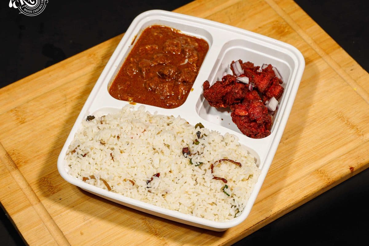 Ghee Rice, Beef Roast, and Chicken 65 (705 Special)
